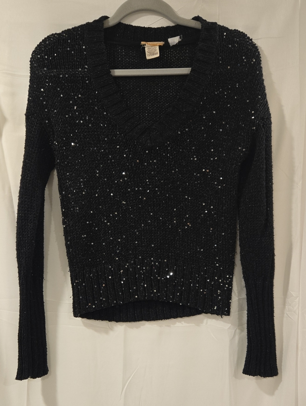 Vintage Mudd Black Sequin V-Neck Sweater Y2K Era